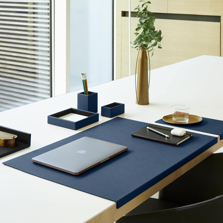 Eglooh - Atena - Taschenleerer aus echtem Leder Blau - Schreibtisch-Organizer mit modernem Design -