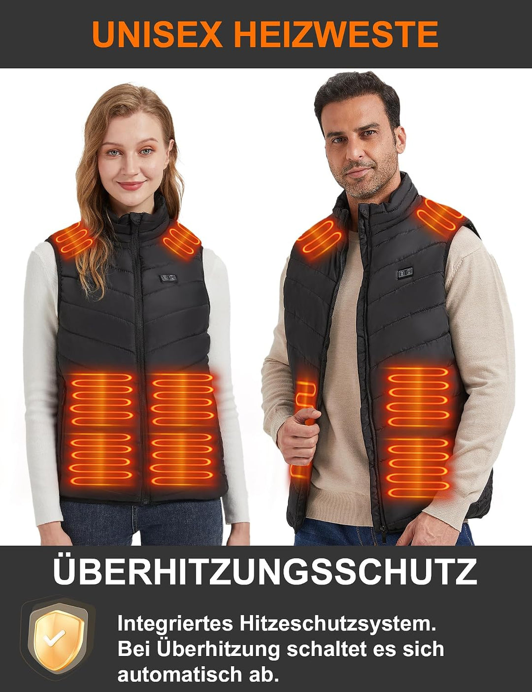 Beheizbare Weste für Damen und Herren, Beheiztes Gilet mit 15 Heizpads, beheizter Körperwärmer für O