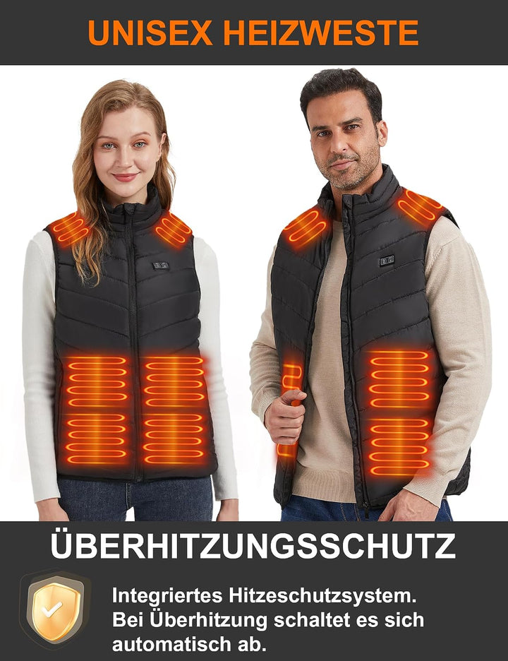 Beheizbare Weste für Damen und Herren, Beheiztes Gilet mit 15 Heizpads, beheizter Körperwärmer für O