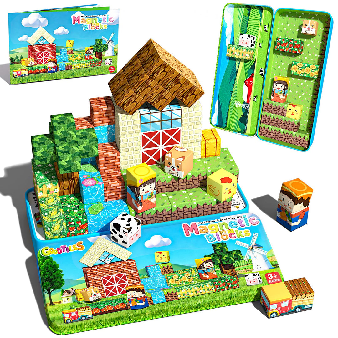 Goodtiles Magnetische Bausteine, Magnetbausteine, Reisespiele Kinder ab 3 | Magnetic Building Blocks
