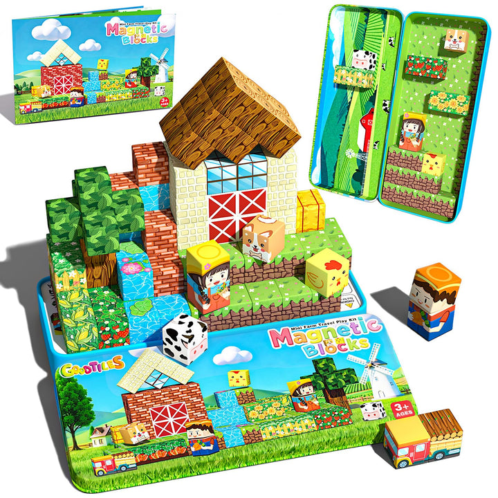 Goodtiles Magnetische Bausteine, Magnetbausteine, Reisespiele Kinder ab 3 | Magnetic Building Blocks