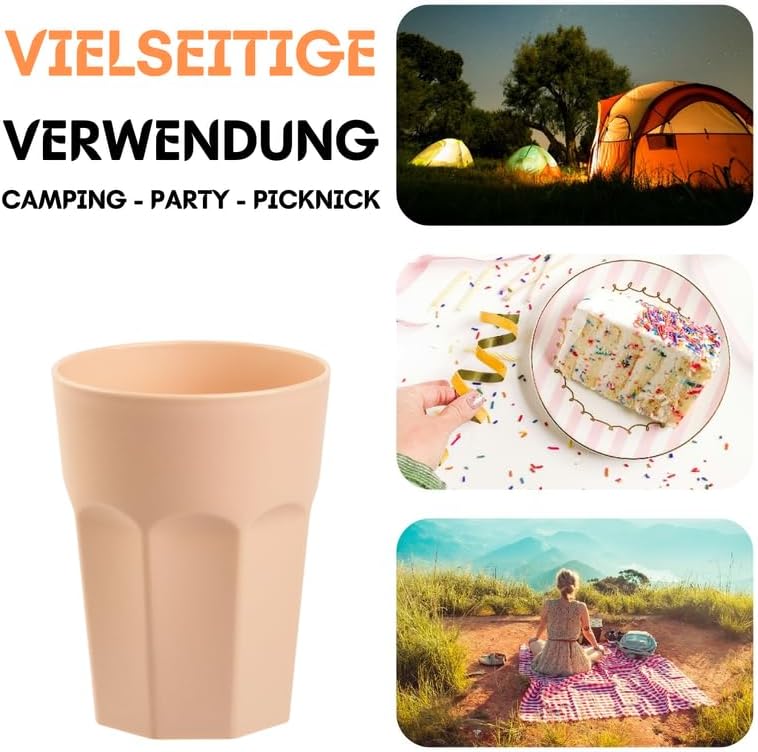ENGELLAND - 20 x Plastikbecher, Trinkbecher, Apricot, Pastellfarben, 400 ml, Eichstrich, bruchfest,