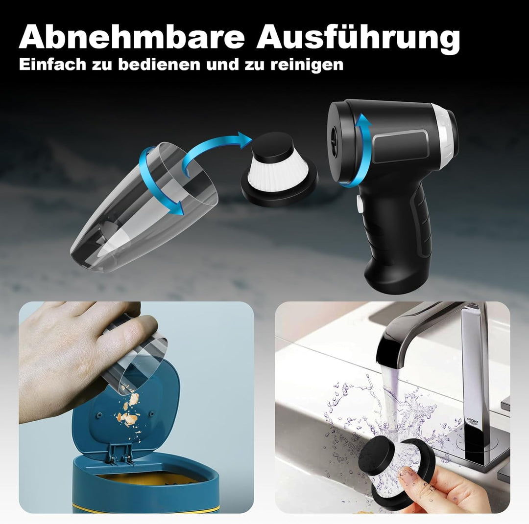 Jingyunali Tragbarer Handstaubsauger - Kabelloser Staubsauger mit 8000PA Saugkraft für Autos, Haus,