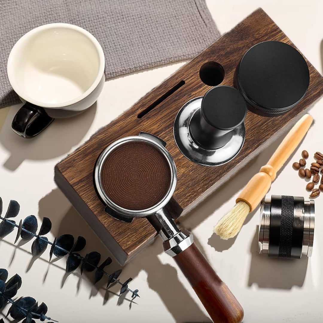 Tamperstation, Espresso Station aus Walnussholz für 58mm Tamper/Distributor und Siebträger, 3in1 Tam