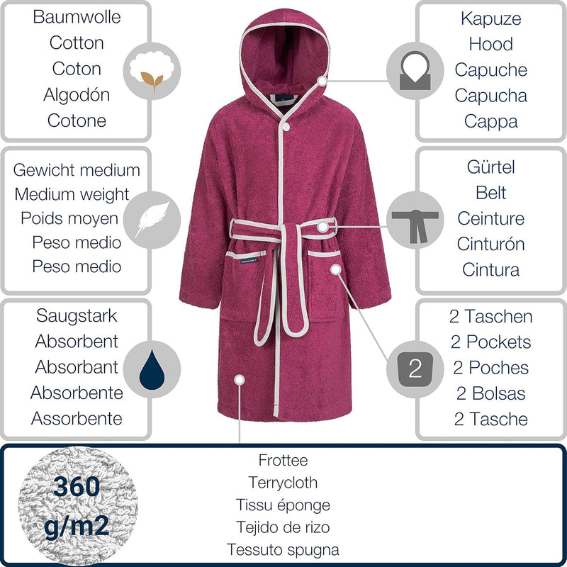 Morgenstern Bademantel Kinder Mädchen Jungen Frottee Baumwolle Kapuze OEKO-TEX Kinderbademantel, Lil