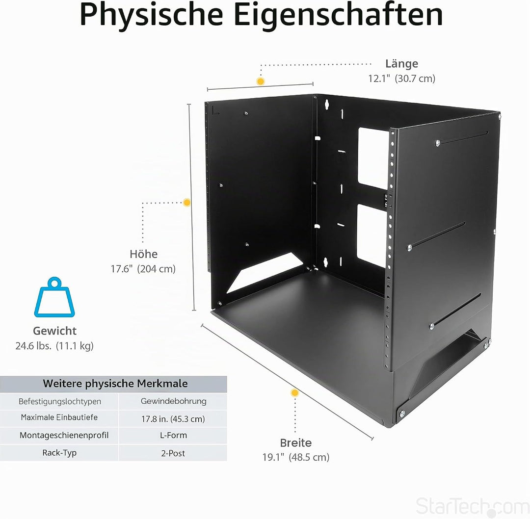 StarTech.com Wandmontage Rack mit Fachboden - Offenes Wandmontage-Rack - Open Rack - Wandmontage Rac