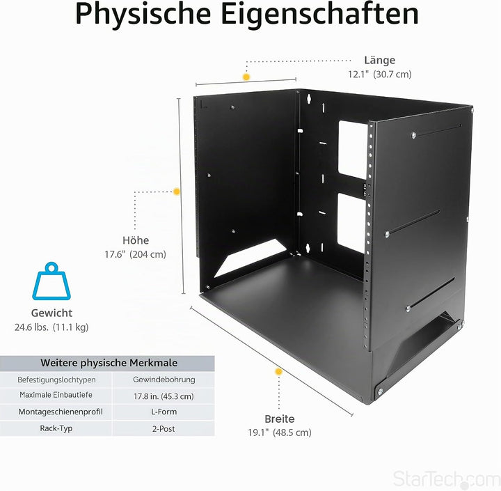 StarTech.com Wandmontage Rack mit Fachboden - Offenes Wandmontage-Rack - Open Rack - Wandmontage Rac