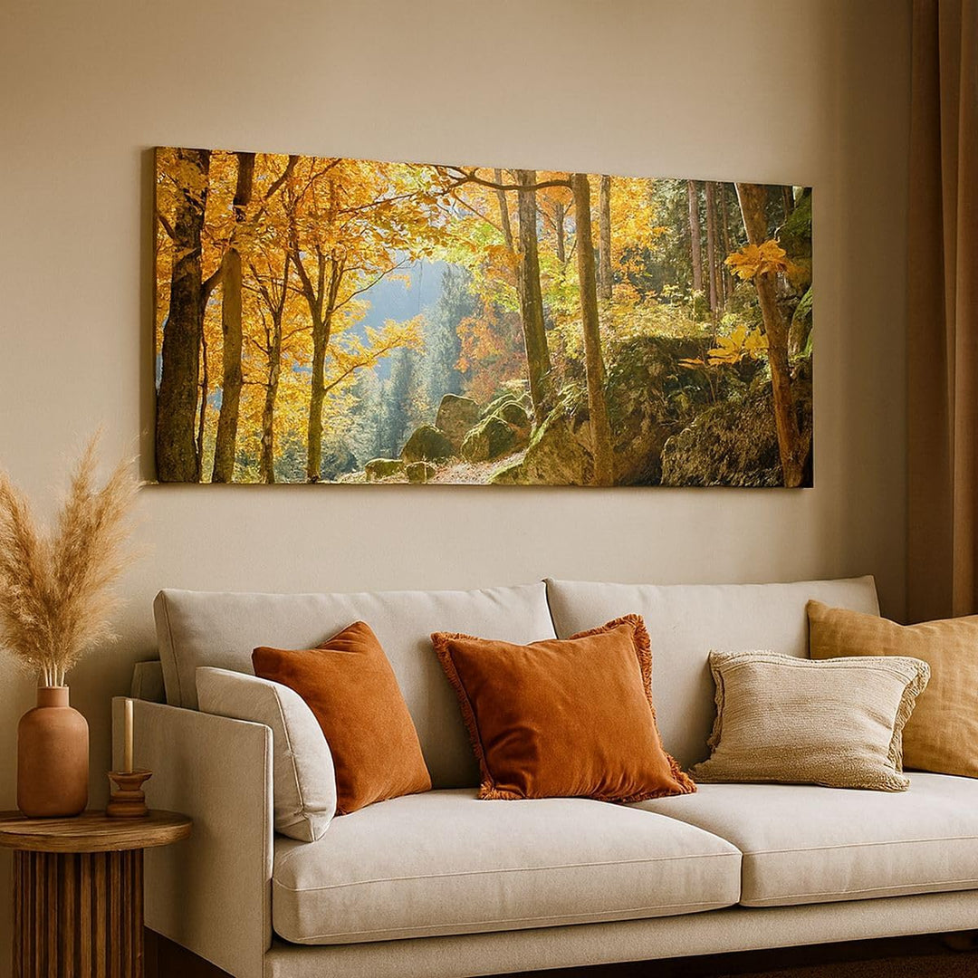 Panorama Bilder auf Leinwand 100x40cm Leinwandbild Herbst berg wald natur Gross Wanddeko Bild Schlaf