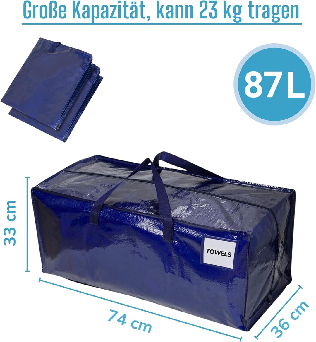 VENO 10-er Pack extra grosse Umzugstaschen mit Rucksackgurten, Umzugshelfer, starke Griffe und Reiss