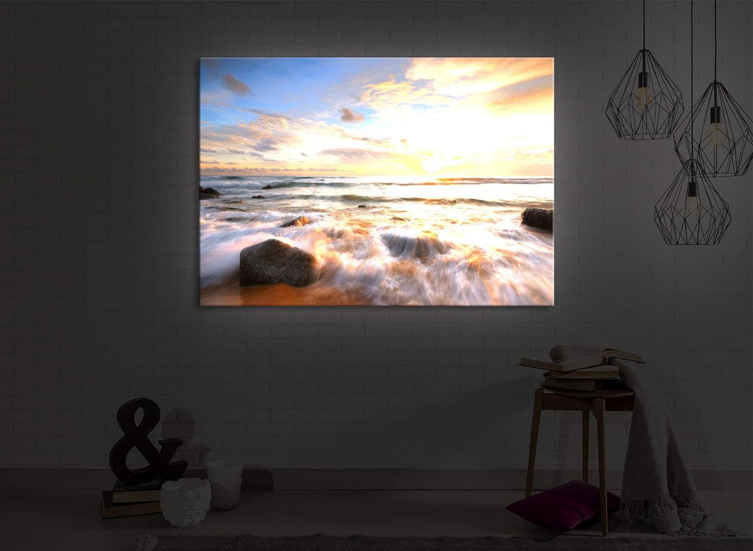 lightbox multicolor | Bilder mit LED Licht | Sonnenuntergang am Meer | 60x40 cm | Front Lighted Sonn
