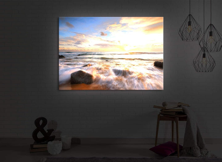 lightbox multicolor | Bilder mit LED Licht | Sonnenuntergang am Meer | 60x40 cm | Front Lighted Sonn