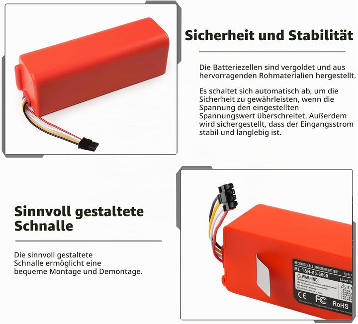 14.4V 6500mAh Ersatzakku für Xiaomi Roborock Q5, Q7, S5, S6, S7, S50, S51, S55, S60, S4 staubsauger,