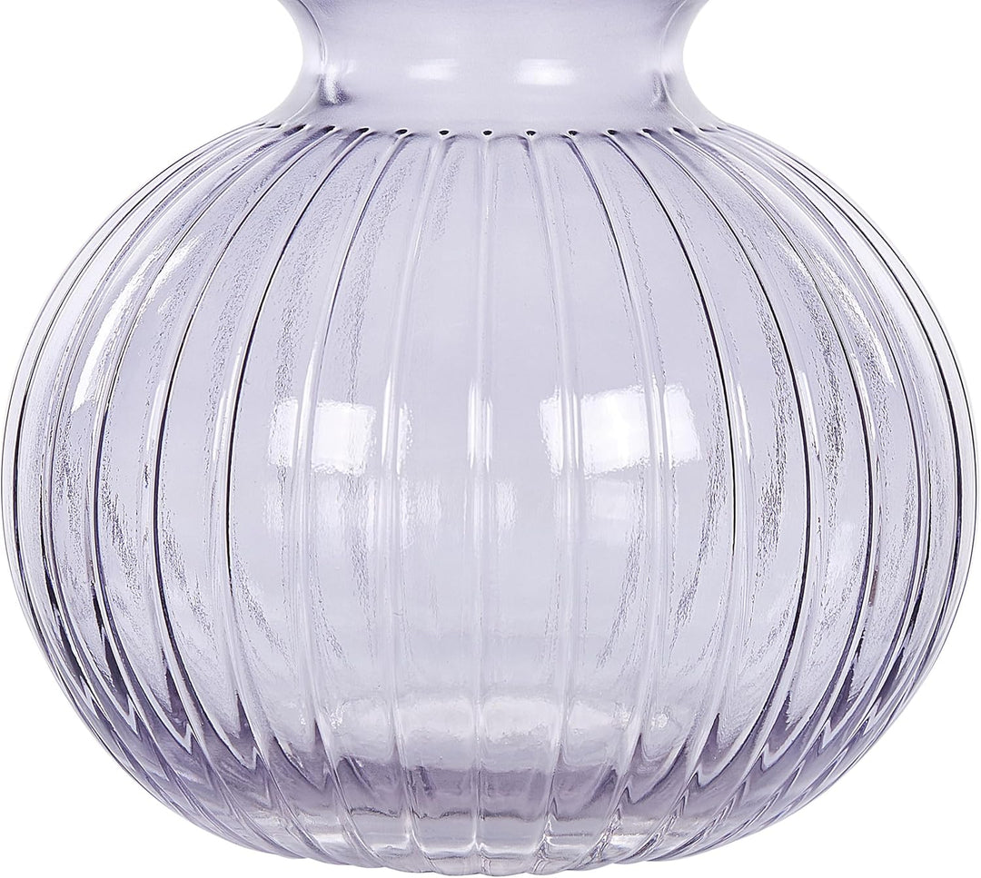 Deko Blumenvase Glas violett 26 cm bauchig mit Rillen schmalem Hals Thetidio