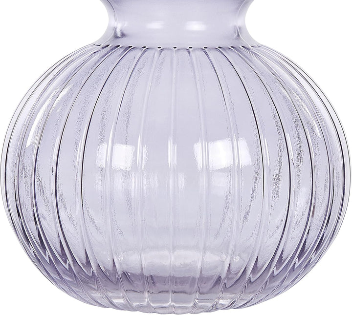 Deko Blumenvase Glas violett 26 cm bauchig mit Rillen schmalem Hals Thetidio