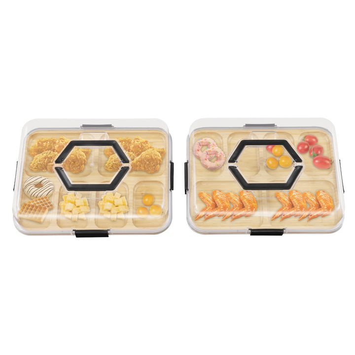 2-Set Charcuterie Boards Set mit 6 Fächern, Charcuterie Board mit Klappbarem Abdeckung, Reise-tragba