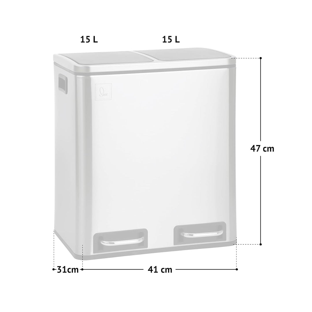 SVITA TM2X15 Edelstahl Treteimer 30 Liter Silber Abfalleimer Mülleimer Design Mülltrennung Papierkor