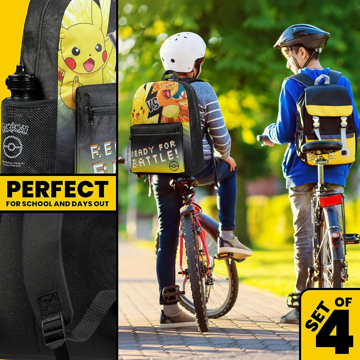 Pokemon Rucksack Kinder 4er Set Schulranzen Lunchbox Federmäppchen Wasserflasche 500ml Kinderrucksac