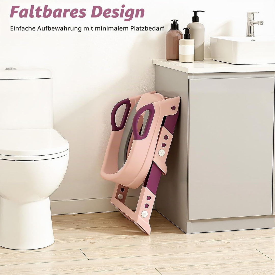 Kinder Toilettensitz mit Treppe abnehmbares PU-Kissen, höhenverstellbar 2–7 Jahre, klappbarer WC Sit