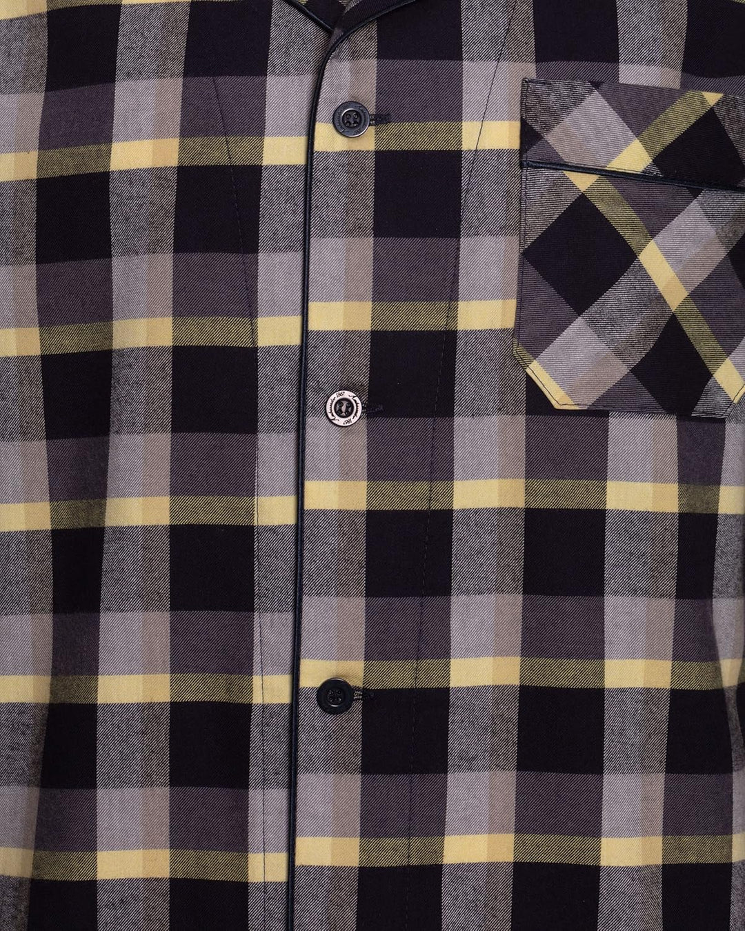 Revise RE-911 Schlafanzug für Herren - Lang - Flannel 100% Baumwolle - Pyjama - S Grau /Gelb 1051, S