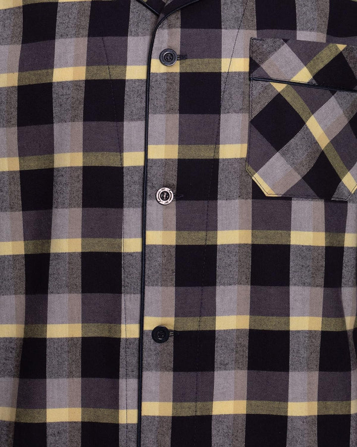 Revise RE-911 Schlafanzug für Herren - Lang - Flannel 100% Baumwolle - Pyjama - S Grau /Gelb 1051, S