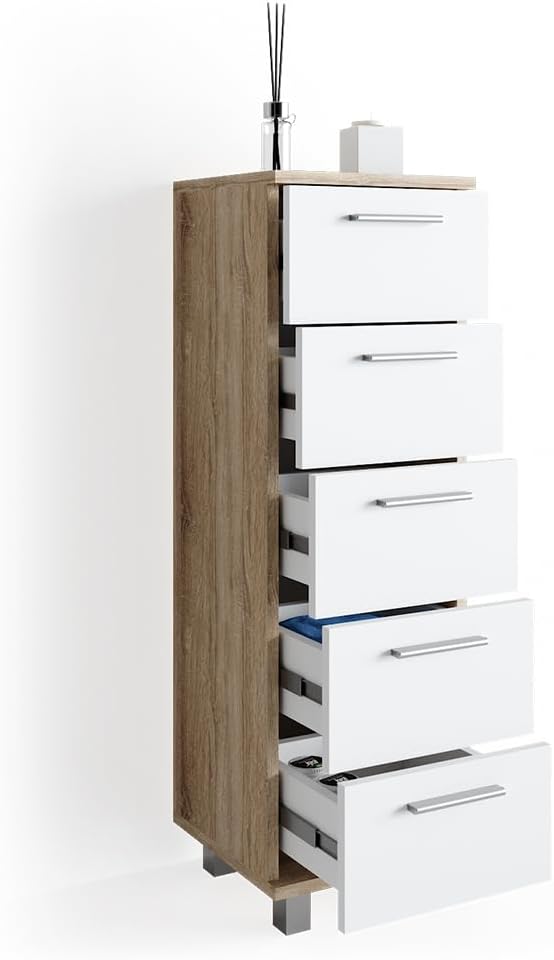 Vicco Badschrank Ilias, Sonoma/Weiss, 30 x 95 cm, Sonoma