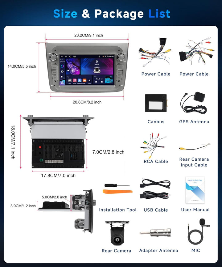 VECHTEL 4G+64G Autoradio Android 15 für Alfa Romeo MITO 2008-2016, 7 Zoll HD Touchscreen Auto Radio