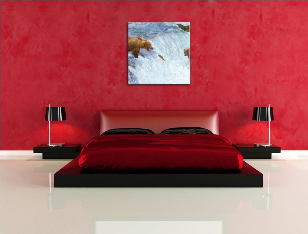 Pixxprint Bär beim Baden, Format: 70x70 auf Leinwand, XXL riesige Bilder fertig gerahmt mit Keilrahm