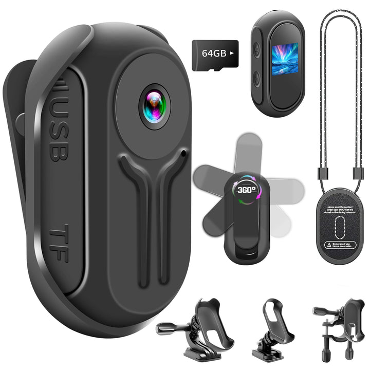 1080P Action Kamera mit 64 GB Karte, Sport Actionkameras, Action Cam mit WLAN, Mini Bodycam Körperka