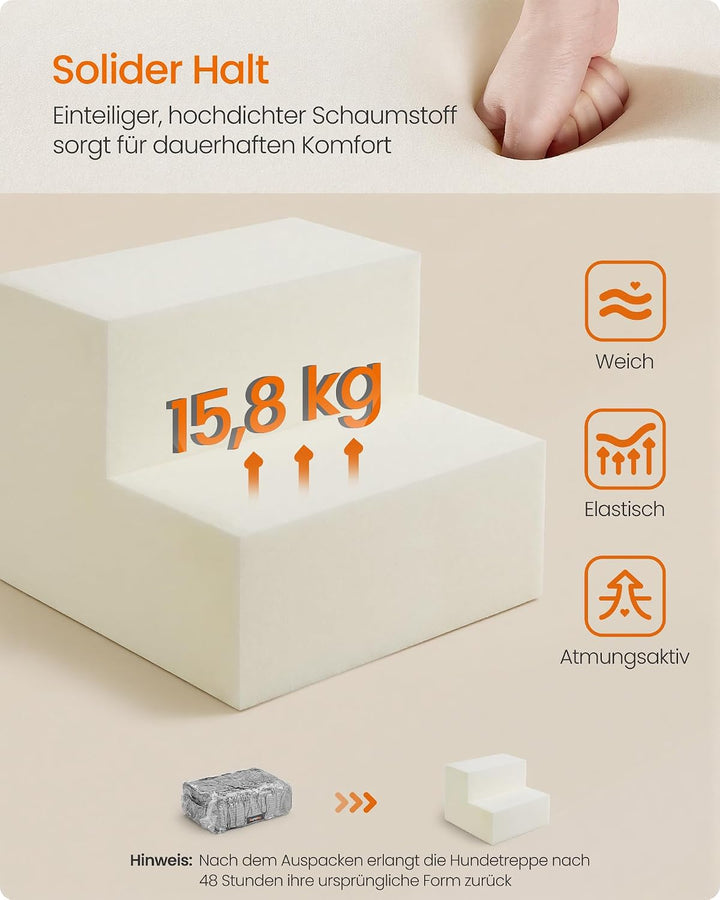 Feandrea Hundetreppe, 2 Stufen, aus Schaumstoff, 30 x 38 x 28 cm Bleigrau 2 Stufen (30T cm), Bleigra
