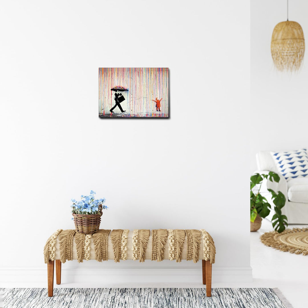 Giallobus - Gemälde - Banksy - Regen der Farben - Premium Loom Canvas mit hoher Dicke - 50x35 - Bere