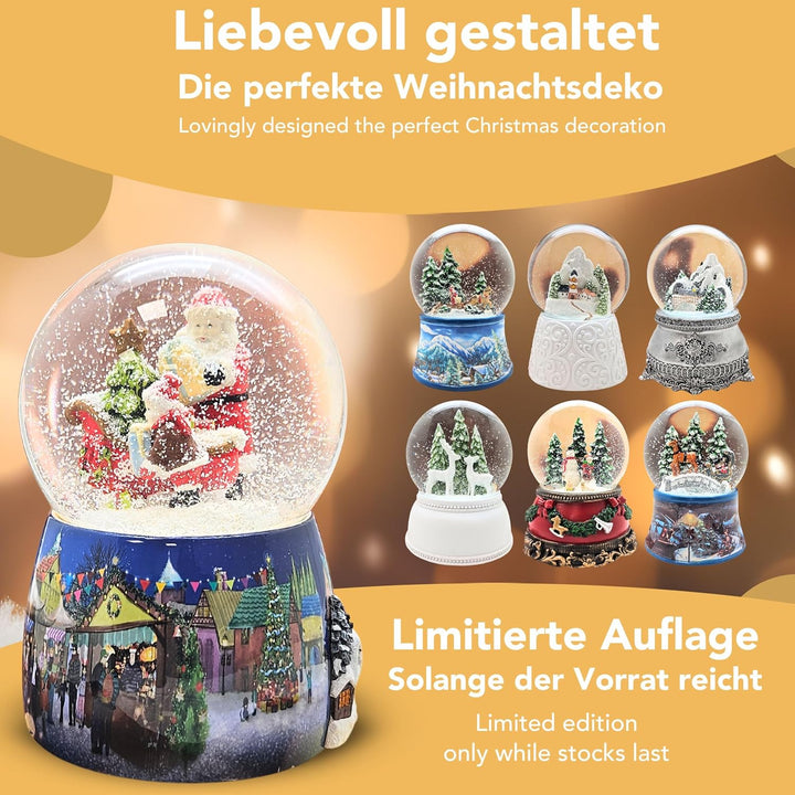 Schneekugel Weihnachten Spieluhr | Christmas Shopping Weihnachtsmarkt Weihnachtsmann | Sockel mit Po