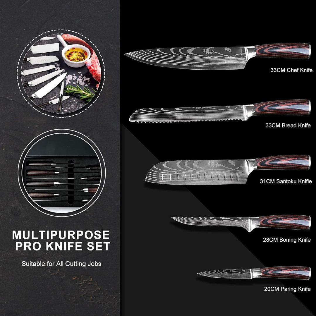 Gustrug Messerset 5-tlg Küchenmesser Set mit Ergonomischen Griff, Profi Messer Set aus Hochwertigem