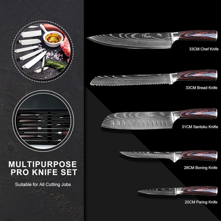 Gustrug Messerset 5-tlg Küchenmesser Set mit Ergonomischen Griff, Profi Messer Set aus Hochwertigem