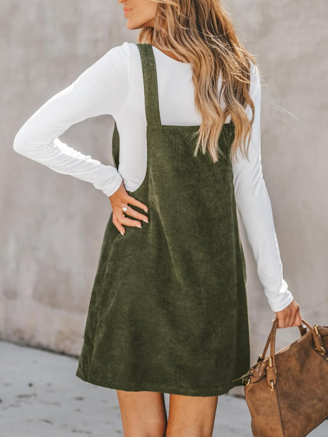 CUPSHE Damen Latzrock Quadratischer Ausschnitt Hosenträger Taschen Cord Latzkleid Overallkleid Freiz