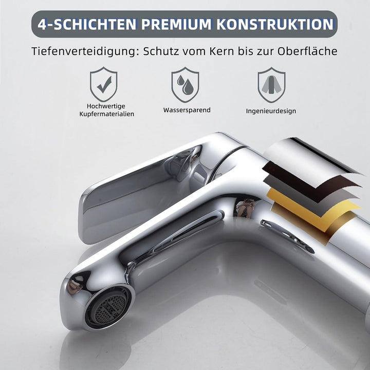 BELZ Wasserhahn Bad Einhebel Mischbatterie aus Messing, Wasserhahn fürs Badezimmer, Wassersparend &