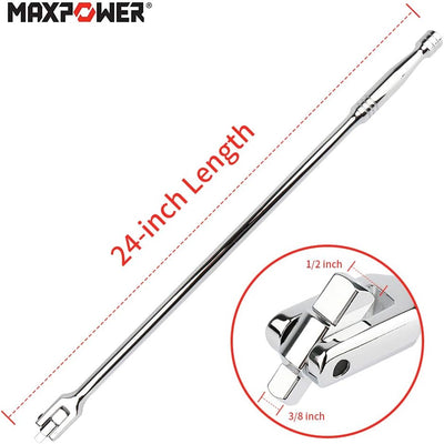 MAXPOWER 2 in 1 Gelenkgriff Drehgriff mit 1/2" und 3/8" Antriebskopf, 600mm/24 Schiebegriff mit Gele