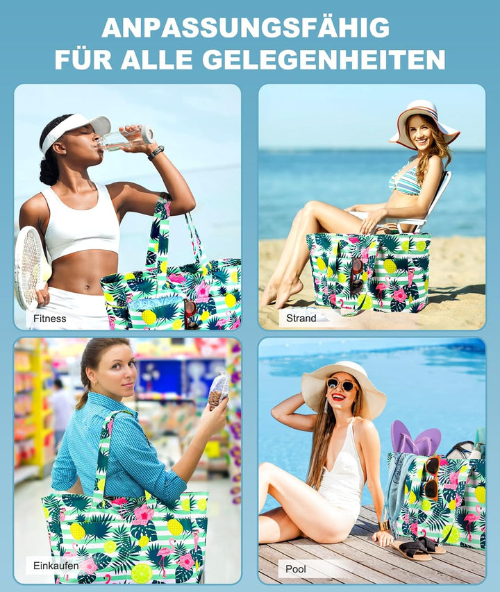 ISEYOU Strandtasche XXL Familie, Gross Strandtasche mit Reissverschluss Wasserdicht Sanddicht, Handt