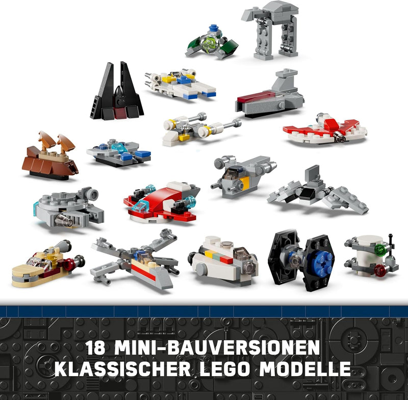 LEGO Star Wars Adventskalender 2024, 18 Mini-Modelle und 6 Charaktere zum Sammeln, Vorweihnachtsgesc