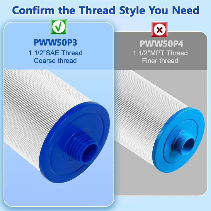 KGC Spa Filter 6CH-940 für Whirlpool, 2 Stück Ersatz für Pleatco PWW50P3 (1 1/2" SAE Grobgewinde), U