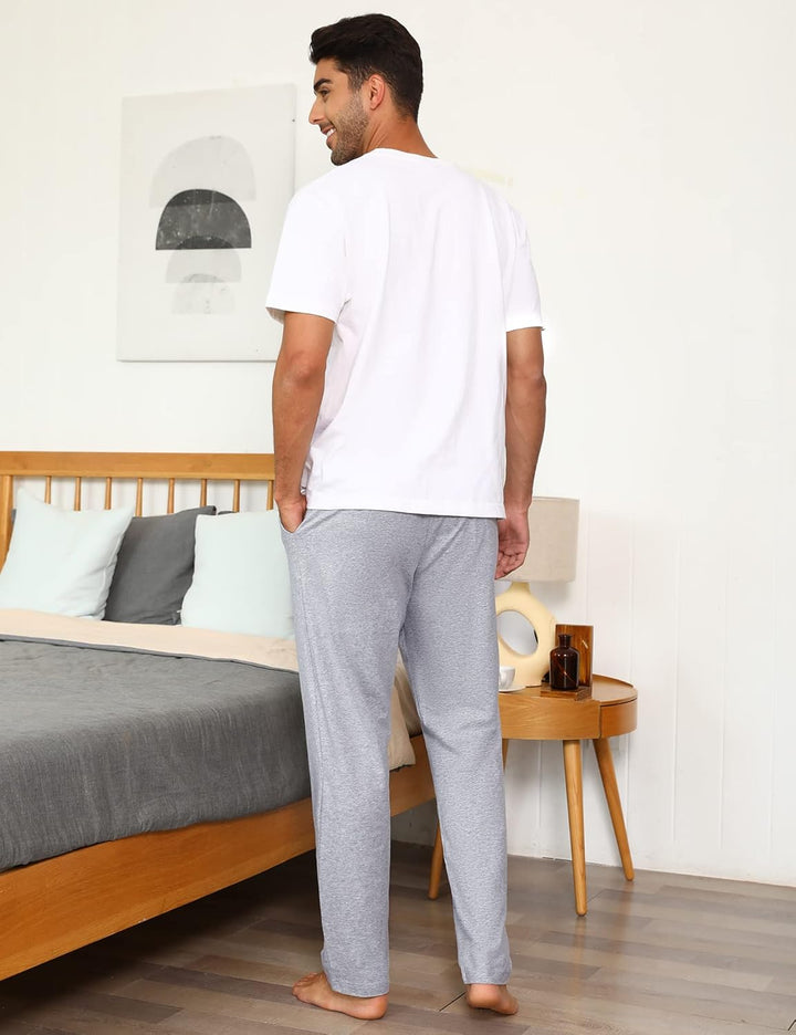 Marvmys 100% Baumwolle Herren Lange Schlafanzughose Einfarbige Pyjamahose Schlafhose Haushose Freize