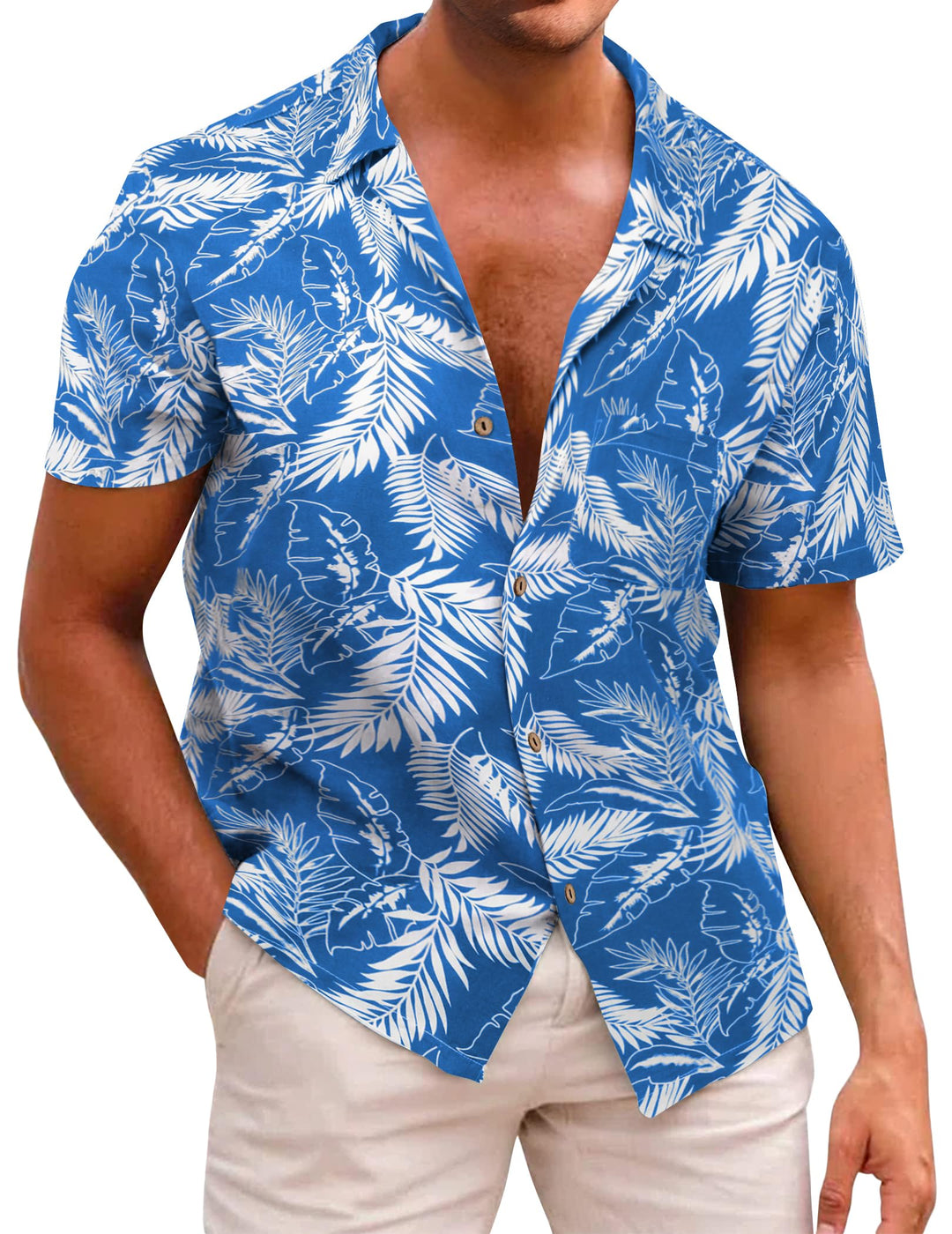 Beotyshow Herren Hawaiihemd Freizeit Hemd Kurzarm Baumwolle Blumen Shirt Urlaub Sommer Strand Hemd R