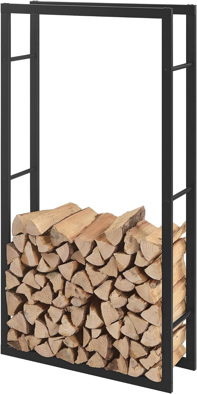 [en.casa] Kaminholzregal 80x150x25cm Brennholzregal Feuerholzregal Holzhalter Schwarz 80 x 150 x 25