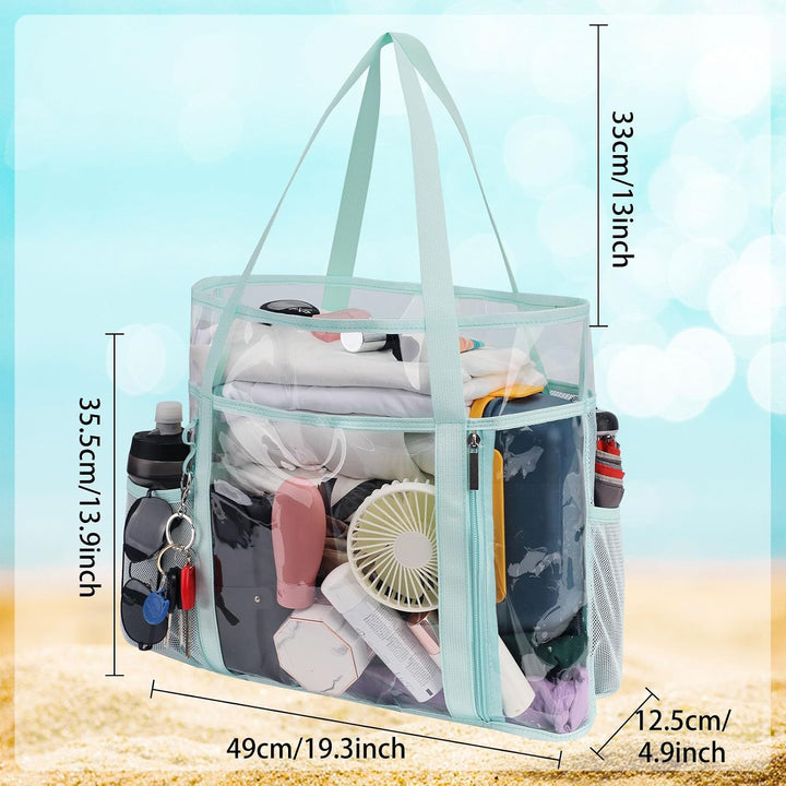 TINYAT Grosse transparente Tragetasche für Damen, transparent, Netzstoff, Strandtasche, Schultertasc