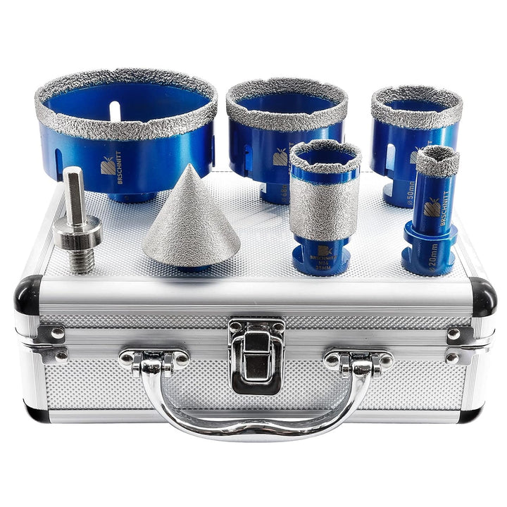 Diamantbohrer Fliesenbohrer Set - 20/35/50/68/100mm Diamantbohrer & 50mm Diamant-Fasenbohrer ein Ada