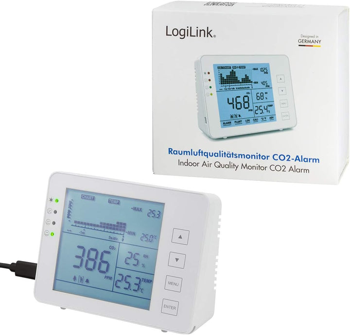 LogiLink SC0115 - CO2-Messgerät/Ampel (CO2-Konzentration 5000-ppm-Bereich) mit Ampel & Alarm für bes