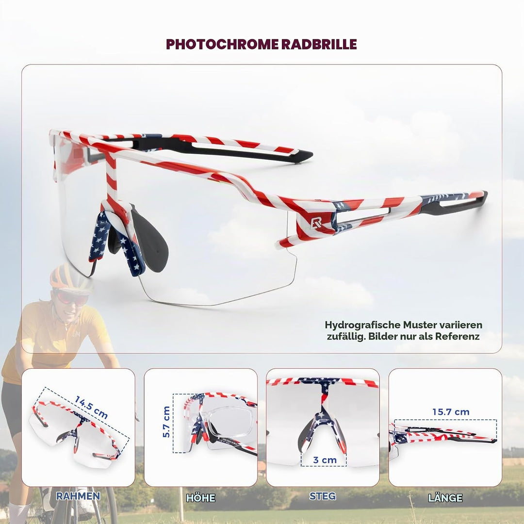 ROCKBROS Fahrradbrille UV 400 Sonnenbrille Photochromatisch Brille Klar Winddicht Sportsbrille für O