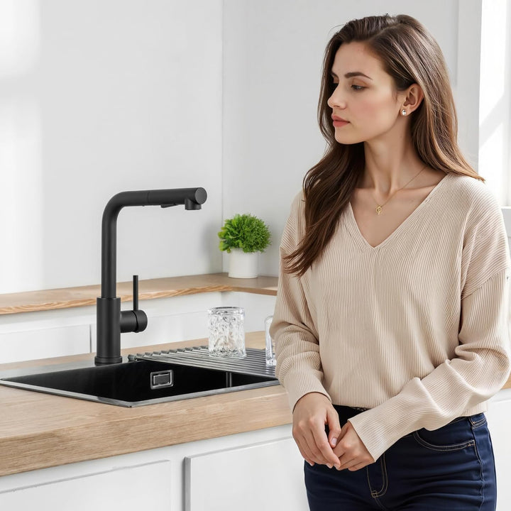 CECIPA Wasserhahn Küche Schwarz, Küchenarmatur mit Brause Ausziehbar, Hochdruck ArmaturKüche, Mischb
