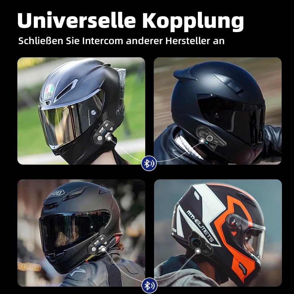 WAYXIN R9 6 Wege Motorrad Headset,Intercom Motorrad Kommunikationssystem,Reichweite der Helm Headset