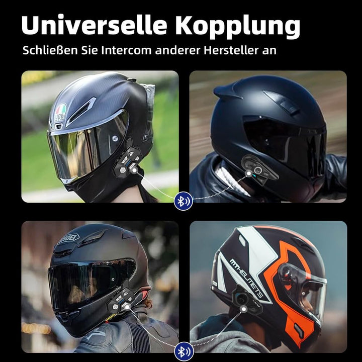 WAYXIN R9 6 Wege Motorrad Headset,Intercom Motorrad Kommunikationssystem,Reichweite der Helm Headset
