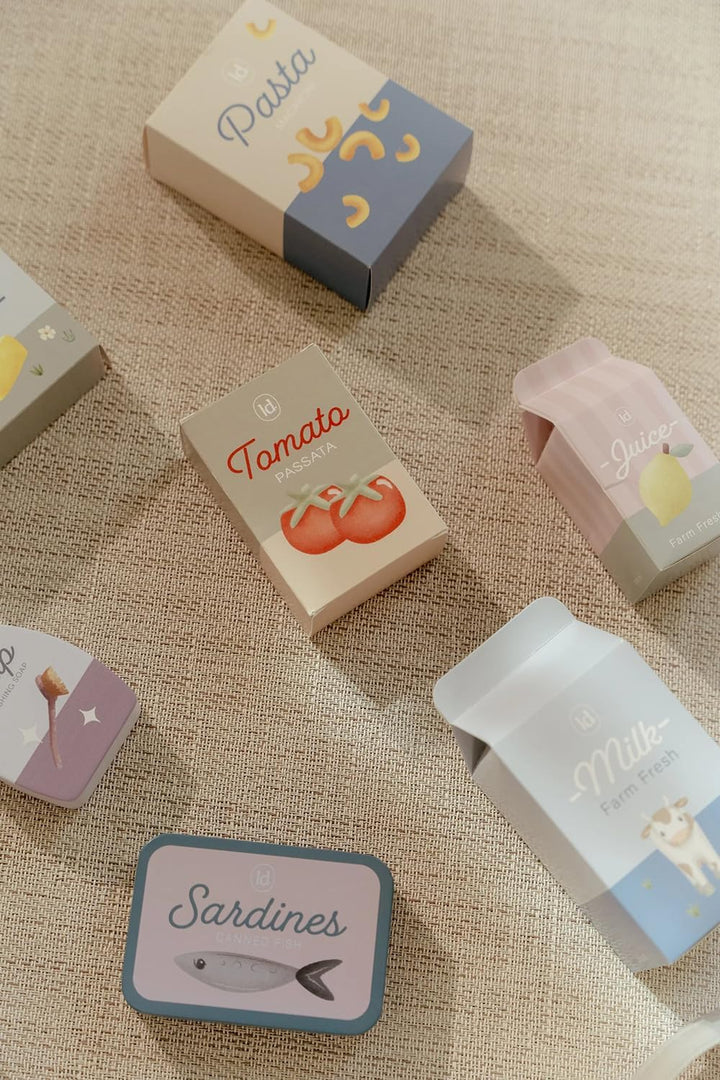 Little Dutch Einkaufswagen inkl. Einkaufstasche und Lebensmitteln aus Holz für Kinder - Mint